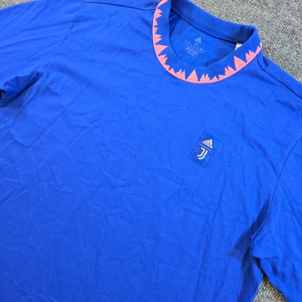 Vintage Style Adidas Juventus Heavy Cotton Blockecore Tee Blue Pink Collar Med